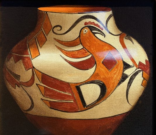 Chuck Sabatino 1885 Acoma Polychrome Jar Native American pot pottery still life oil painting