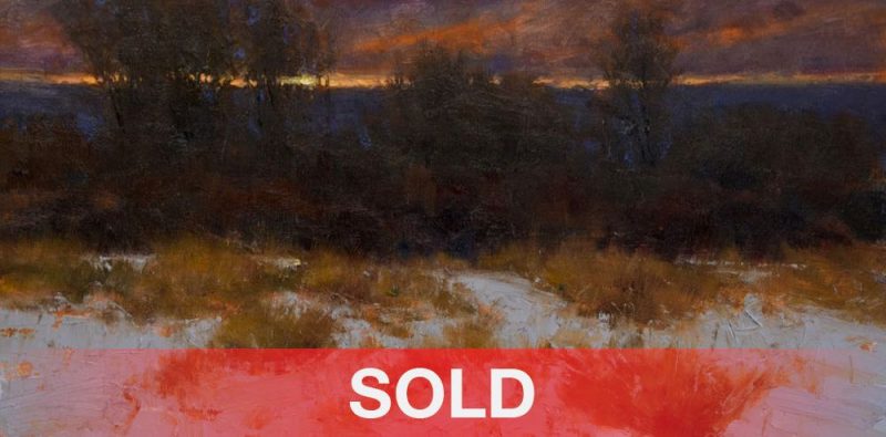 Dan Young Closing Of The Day snow landscape trees Colorado sunset western landscape oil painting