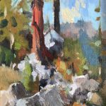 Gene Costanza Over Emerald Bay Lake Tahoe Nevada lake trees mountains rocks western landscape oil painting study