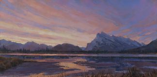 Darcie Peet Kaleidoscope Dawn Banff Canadian Rockies Vermilion Lakes Mt. Rundle landscape oil painting