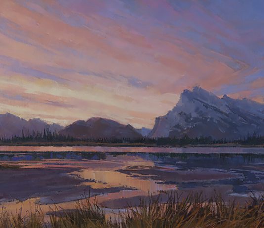 Darcie Peet Kaleidoscope Dawn Banff Canadian Rockies Vermilion Lakes Mt. Rundle landscape oil painting