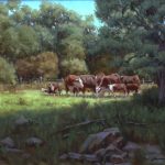 John Cox A Summer Day cows ranch farm Texas western oil painting