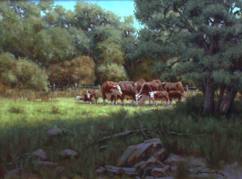 John Cox A Summer Day cows ranch farm Texas western oil painting
