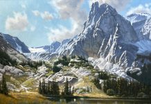 John Cox High Country Lake mountains river stream snow western landscape oil painting