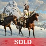 Jonn Cox Over The Divide mountain man trapper cowboy pack horse snow mountains western oil painting sold