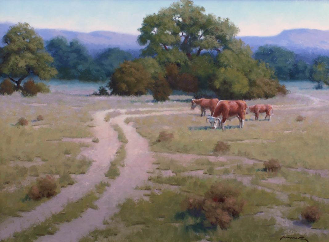 John Cox The Back Forty horses ranch farm Texas western oil painting