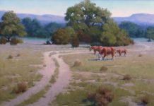 John Cox The Back Forty horses ranch farm Texas western oil painting