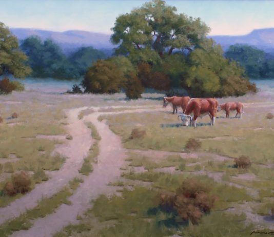 John Cox The Back Forty horses ranch farm Texas western oil painting