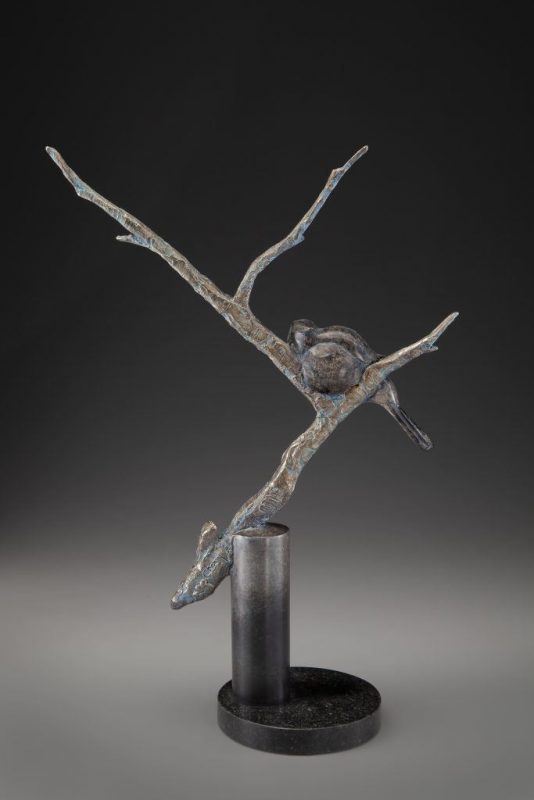 Tim Cherry Tucked In bird tree western wildlife bronze sculpture back