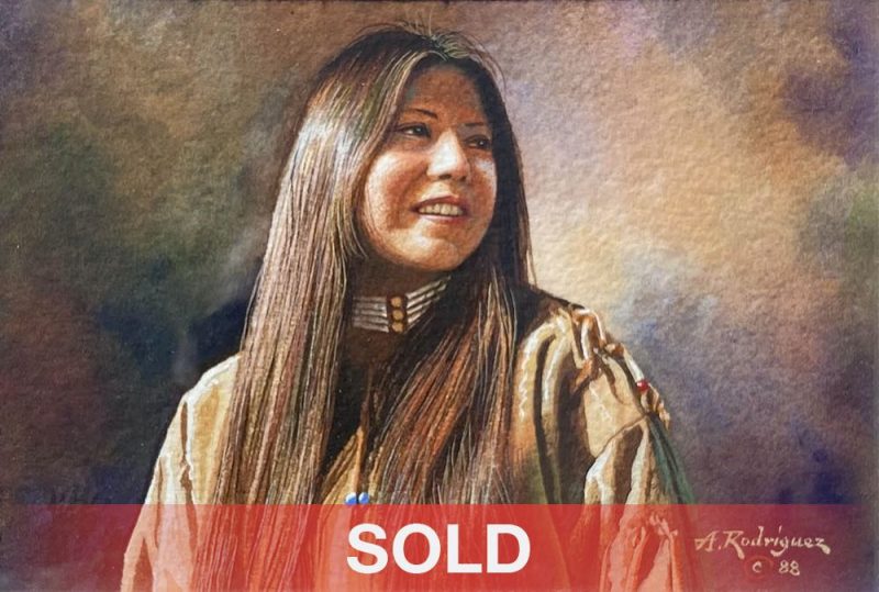 Alfredo Rodriguez Marsheila Native American Indian woman girl female squaw portrait figure figurative watercolor gouache oil western painting sold