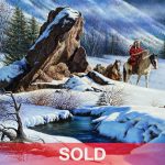 Alfredo Rodriguez To The Winter Rendezvous mountain man trapper horses snow rocks water stream river landscape western oil painting sold