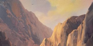 Charles Pabst Canyon Scouts Native American Horse canyon water river mountains trees western oil painting