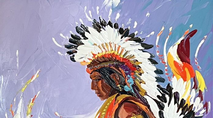 “Eagle Feather” Charles Pabst Charles Pabst Chuck Pabst Eagle Feather Native American Indian dance ritual historic western oil painting