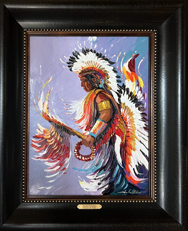 Charles Pabst Chuck Pabst Eagle Feather Native American Indian dance ritual historic western oil painting framed