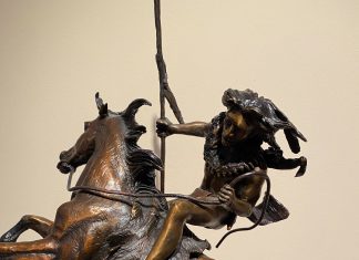 Ken Payne Dog Called Buffalo Native American Indian warrior scout horse western bronze sculpture close up