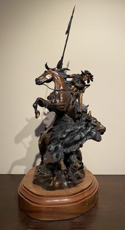 Ken Payne Dog Called Buffalo Native American Indian warrior scout horse western bronze sculpture close up side