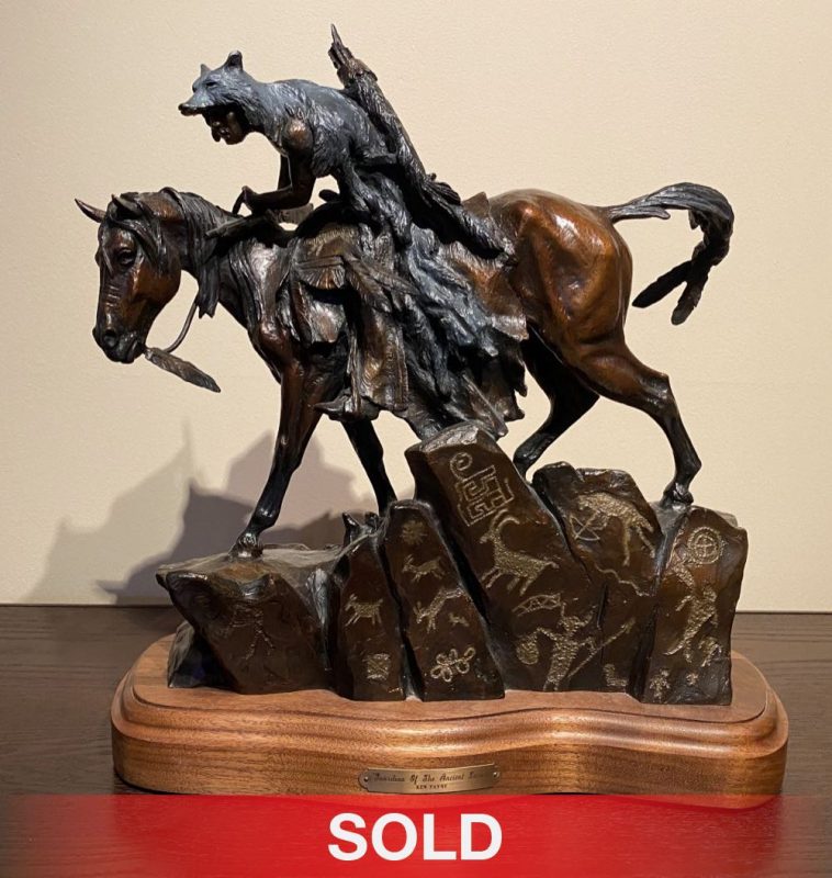 Ken Payne Guardian Of The Ancient Lands Native American Indian warrior horse horseback mountain western bronze sculpture sold