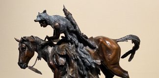 Ken Payne Guardian Of The Ancient Lands Native American Indian warrior horse horseback mountain western bronze sculpture