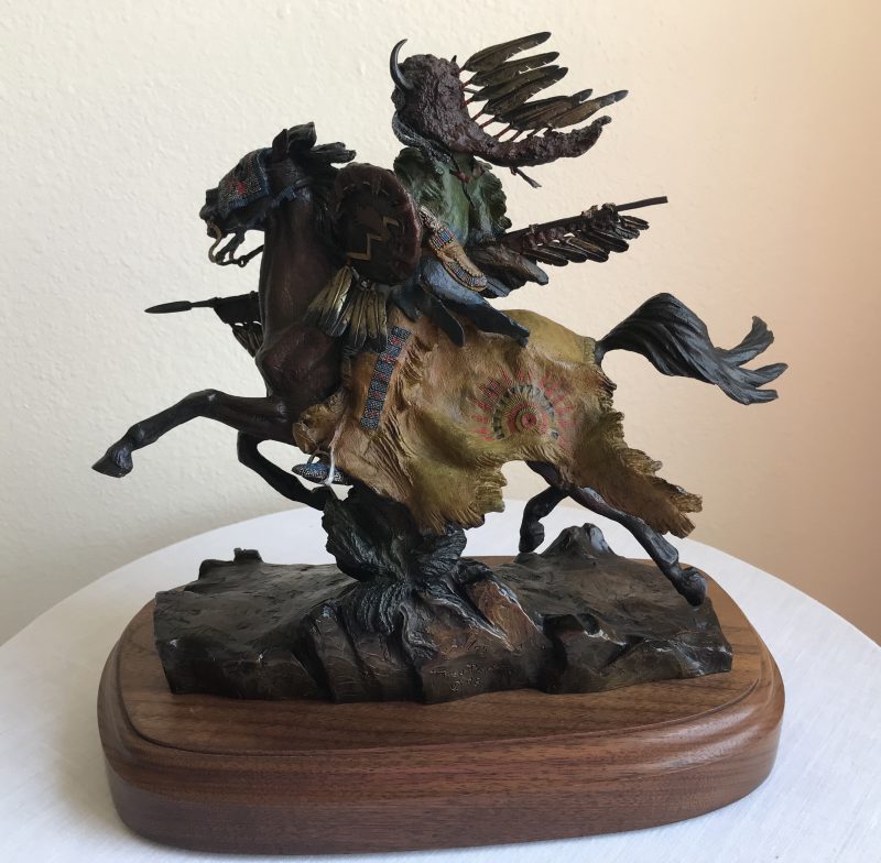 Ken Payne Knight Of The Sioux Native American Indian warrior horse headdress western bronze sculpture back
