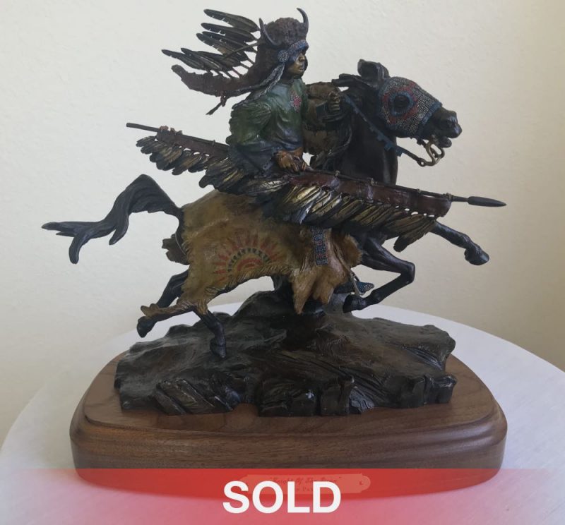 Ken Payne Knight of the Sioux Native American Indian warrior spear war horse battle western bronze sculpture