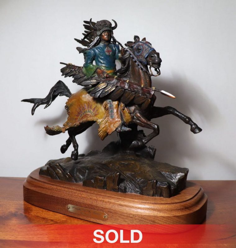 Ken Payne Knight Of the Sioux western bronze sculpture Native American Indian warrior action western bronze sculpture sold