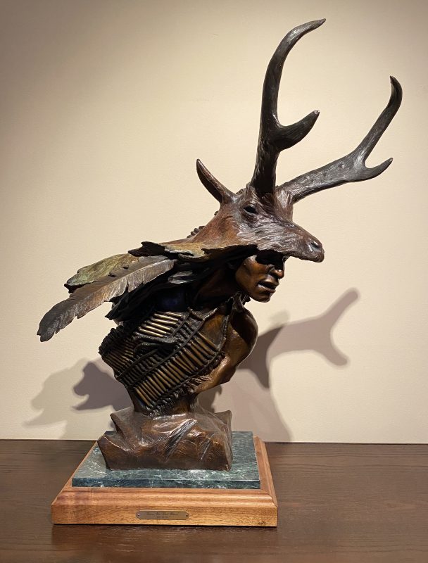 Ken Payne Runs On The Wind Native American Indian warrior custom headdress western bronze sculpture