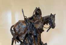 Ken Payne Silhouettes of the Mystic Moon Native American Indian man horse lance spear equine western bronze sculpture