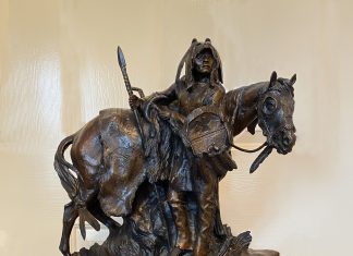 Ken Payne Silhouettes of the Mystic Moon Native American Indian man horse lance spear equine western bronze sculpture