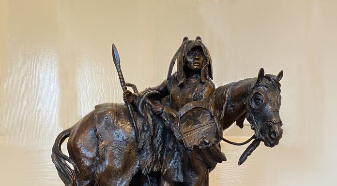 Ken Payne Silhouettes of the Mystic Moon Native American Indian man horse lance spear equine western bronze sculpture