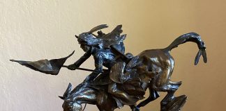 Ken Payne Victory On The Greasy Grass Native American Indian horse action western bronze sculpture American flag army cavalry