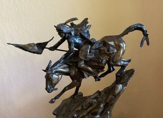 Ken Payne Victory On The Greasy Grass Native American Indian horse action western bronze sculpture American flag army cavalry