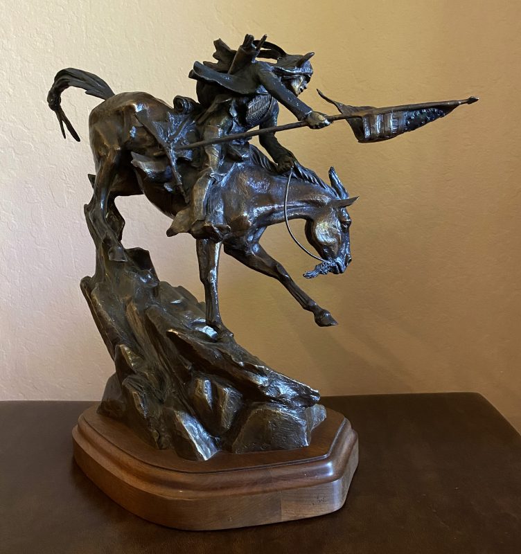 Ken Payne Victory On The Greasy Grass Native American Indian horse action western bronze sculpture American flag army cavalry back