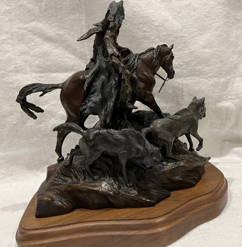 Ken Payne Wolf Society Native American Indian wolves western bronze sculpture back