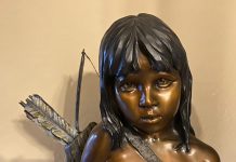 Walt Horton Bear Foot Native American boy western bronze sculpture closeup