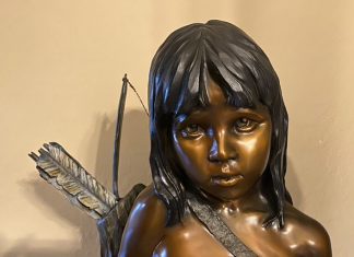 Walt Horton Bear Foot Native American boy western bronze sculpture closeup