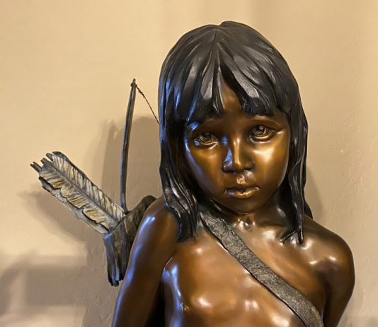 Walt Horton Bear Foot Native American boy western bronze sculpture closeup