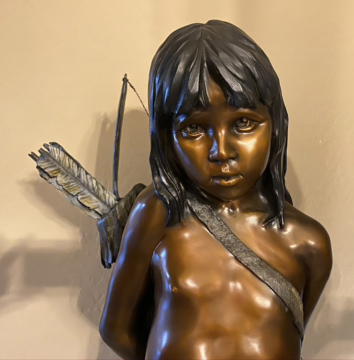 Walt Horton Bear Foot Native American boy western bronze sculpture closeup