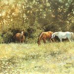 Bonnie Marris Queen Anne's Lace horses grazing equine pasture wildlife oil painting