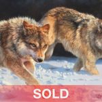 Bonnie Marris The Chase wolves snow running hunting prowl original wildlife oil painting