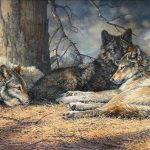 Bonnie Marris Three Wolves wildlife oil painting