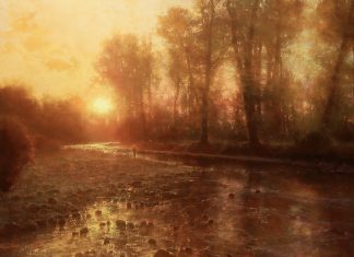 Brent Cotton Solitude of the River western landscape fish fly fishing oil painting stream river sunrise