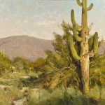 Matt Smith Aging Saguaro desert wash dry river bed mountains western landscape oil painting cacti cactus