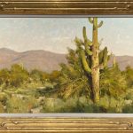 Matt Smith Aging Saguaro desert wash dry river bed mountains western landscape oil painting cacti cactus framed