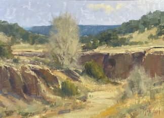 Matt Smith Arizona desert wash dry river bed mountains western landscape oil painting
