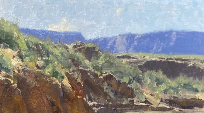 Matt Smith Arroyo desert wash dry river bed mountains western landscape oil painting