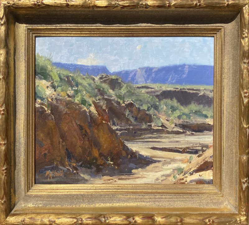 Matt Smith Arroyo desert wash dry river bed mountains western landscape oil painting framed
