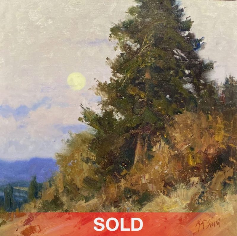 Matt Smith Autumn Moon mountain pine tree sky western landscape oil painting sold