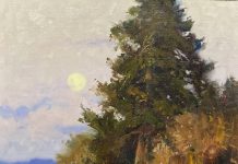 Matt Smith Autumn Moon mountain pine tree sky western landscape oil painting