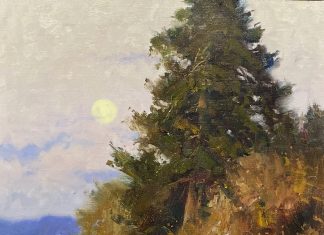 Matt Smith Autumn Moon mountain pine tree sky western landscape oil painting
