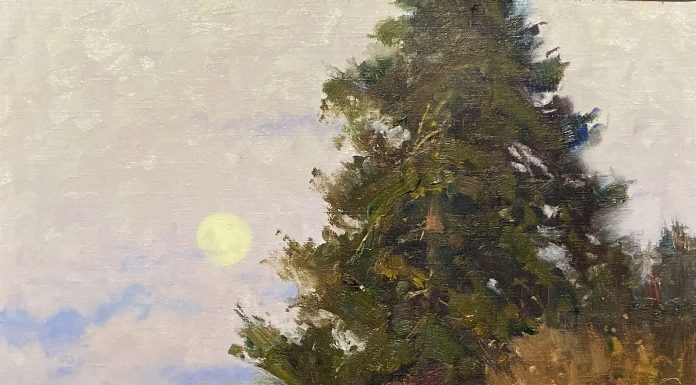 Matt Smith Autumn Moon mountain pine tree sky western landscape oil painting